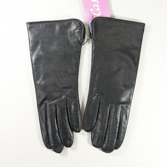 Vintage size 7 EATON Black leather gloves cashmere blend lining NOS - Picture 3 of 10
